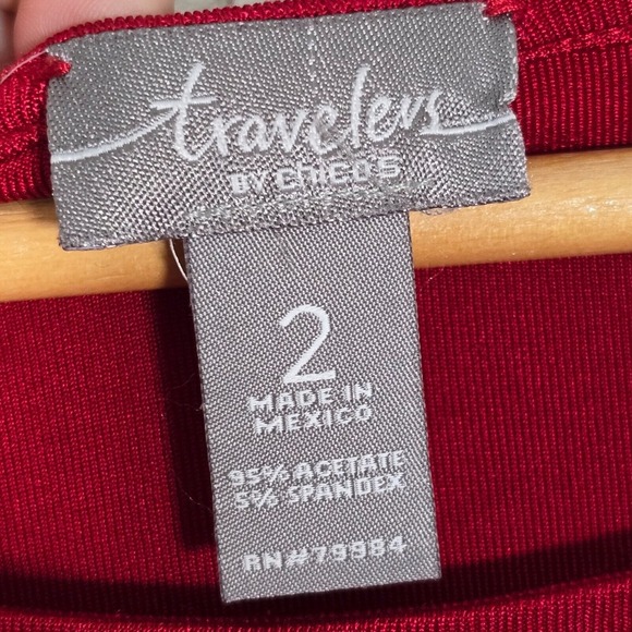 Chicos Travelers Cold Shoulder Top Womens Large Red Slinky Ruched Party Holiday - Picture 4 of 12